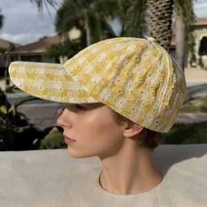 NEW Compliments Yellow and Cream Women's Checkered Hat